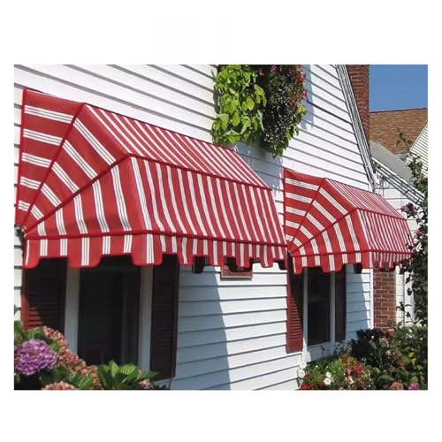 Französische Gebogene Einziehbare Markise, Flexibles Faltdach, Verdickte Aluminiumhalterung, Teleskopdach For Gartenfenster Im Freien, Dekoration For Cafés, Bekleidungsgeschäfte(Red,1.4x0.6x0.6m) von ZCXMNL