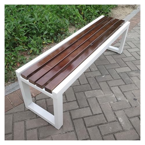 ZCXMNL Bank Ohne Rückenlehne for Den Garten, Gartenbänke Aus Metall Und Holz, Rückenfreie, Widerstandsfähige Parkbänke, Außenbank, Wetterfest, for Rasen, Park(Brown White,150x40x45cm) von ZCXMNL