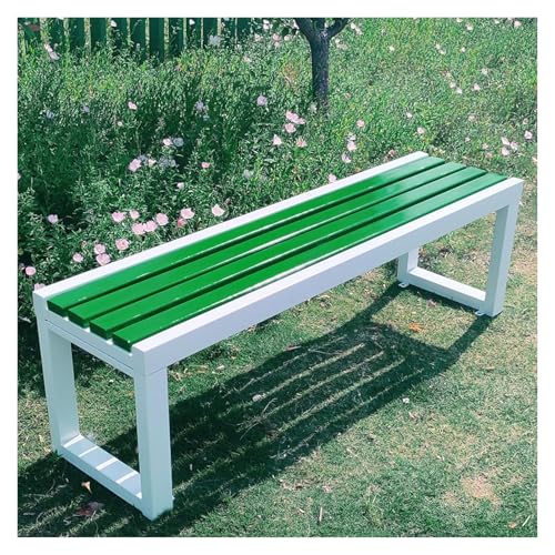 ZCXMNL Bank Ohne Rückenlehne for Den Garten, Gartenbänke Aus Metall Und Holz, Rückenfreie, Widerstandsfähige Parkbänke, Außenbank, Wetterfest, for Rasen, Park(Green White,120x40x45cm) von ZCXMNL