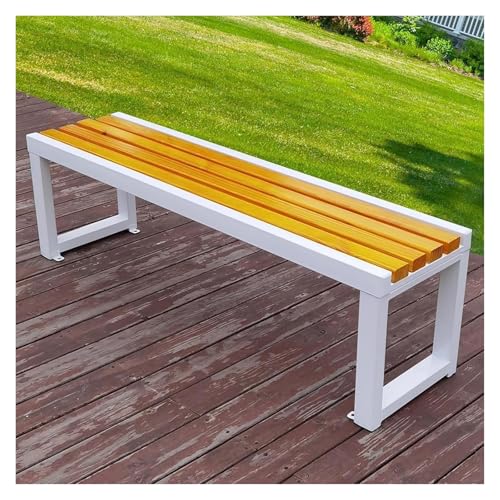 ZCXMNL Gartenbank Aus Holz, 2-3-Sitzer, Bank Aus 100% Akazienholz, Wetterbeständig, Oberfläche Mit Öl Vorbehandelt, Sitzstühle for Veranda, Terrasse Und Park(White Yellow,120x40x45cm) von ZCXMNL