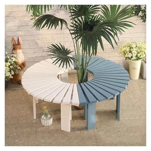 ZCXMNL Halbrunde Gartenbank, Elegante Gartenmöbel Aus Holz Aus Strapazierfähigem Kiefernholz, Sitzbank for Den Außenbereich(White Blue) von ZCXMNL