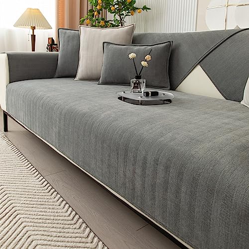 1 2 3 4-Sitzer-Sofabezug L/U Ecksofa Universal SofaüBerwurfe Rutschfester Chenille Couch üBerzug FüR Sofas Aus Holz Leder Stoff Sofas MöBelschutz Baby-Krabbel Decke Katzen Matte(110X160cm,Grey) von ZCXRYFL