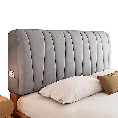 Bett-Kopfteil-Hussen für Doppel Einzelbett, King-Size Stretch-BettKopfteilbezug kurzer Plüsch-Bettkopfbezug Eisen/Holz/gepolsterte Kopfteile Staubdichter Schutz Schonbezug Dekor(Length:140cm,Grey) von ZCXRYFL