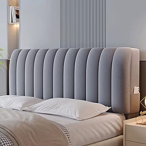 Kristallsamt Bettkopfteil Hussen, Kurzer Plüsch-Gepolstert Stretch-Bettkopfteil Bezug, Doppel Einzel Queen-Bett Kopfteilschutz Abdeckung Staubdicht Schonbezug für Schlafzimmerdekoration(200cm,Grey1) von ZCXRYFL