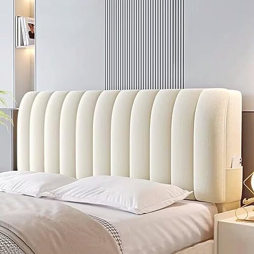 Kristallsamt Bettkopfteil Hussen, Kurzer Plüsch-Gepolstert Stretch-Bettkopfteil Bezug, Doppel Einzel Queen-Bett Kopfteilschutz Abdeckung Staubdicht Schonbezug für Schlafzimmerdekoration(200cm,Beige) von ZCXRYFL