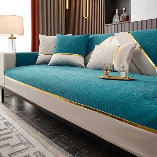 Sofabezug Ecksofa L/U-Form Chenille-Sofa üBerwurf Decke 1 2 3 4-Sitzer Rutschfester Couch üBerzug FüR Leder/Holz/Stoff Sofa Balkon Fensterbank Decken FüR Katzen Ratzfeste(Pillowcase：45X45cm,Green 2) von ZCXRYFL
