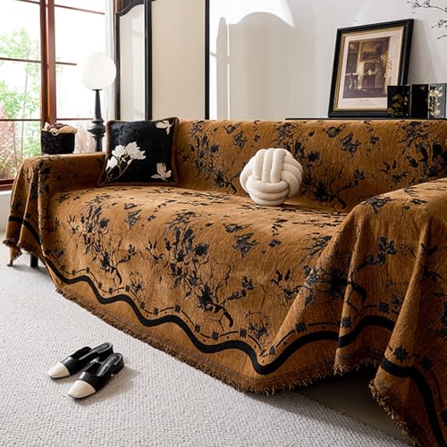 ZCXRYFL 1 2 3 4 Sitzer Sofa üBerwurfe Decken Wende-Sofabezug (A/B) L/U-Form Couch üBerzug Mehrzweck-Sofa BezüGe FüR Haare Hund Katze Kratzer, Chenille-Stoff(180X460cm,Coffee) von ZCXRYFL