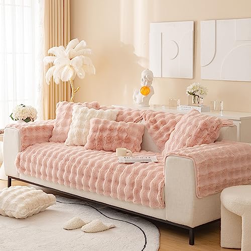 ZCXRYFL 1 2 3 4-Sitzer Sofa üBerzug PlüSch Rutschfester Sofabezug L/U-Eck-Universal Couch üBerzug MöBelschutz Stoff Leder Sofa Abdeckung Baby-Krabbelmatte Katzen Hunde Decke(120X160cm,Pink) von ZCXRYFL