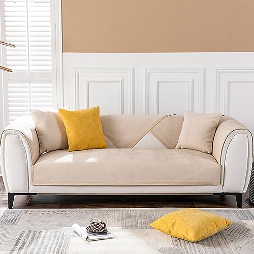 ZCXRYFL 1 2 3 4-Sitzer Sofabezug L/U-Eck-Universal Couch üBerzug Chenille Rutschfester Sofa üBerzug MöBelschutz Stoff Leder Sofa Abdeckung Baby-Krabbeldecke Katzen Hunde Matte(70X180cm,Beige) von ZCXRYFL