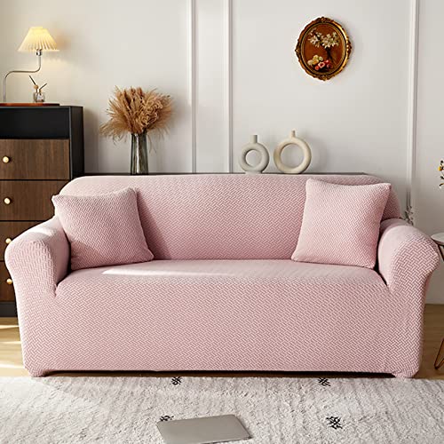 ZCXRYFL 1 2 3 4-Sitzer Sofabezug Mit Armlehnen Stretchstoff Sofa üBerzug Jacquard Couchbezug MöBelschutz Couch üBerzug FüR Hunde Und Katzenkratzer(3 Seater: 180-230cm,Pink 2) von ZCXRYFL