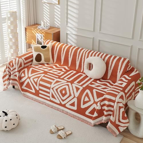 ZCXRYFL Boho-Sofabezug L/U-Form Couch üBerzug 1/2/3/4 Sitzer Chenille- Sofa üBerwurfdecke Mit Quasten Hause- Couch Chutz Mehrzweck-Sofa Decken FüR Haare Hund Katze Kratzer(180X130cm,Orange) von ZCXRYFL