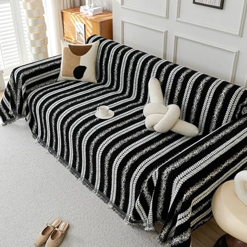 ZCXRYFL Chenille-Sofabezug 1 2 3 4-Sitzer Sofa üBerwurfe Decken L Form Eck-Universal Sofa Abdeckung Pet Rebel Couch üBerzug Mehrzweck Decke FüR Sofa Bett Strand Camping Nickerchen(180X230cm,Black) von ZCXRYFL