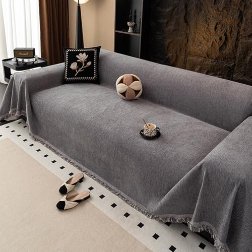 ZCXRYFL Couch üBerzug L/U-Form Sofabezug 1 2 3 4 Sitzer Chenille- Sofa ÜBerwurfe Decken Couch Chutz Mehrzweck-Sofa Decke FüR Haare Hund Katze Kratzer, Einfarbig Schlichter Stil(180X180cm,Gray 2) von ZCXRYFL