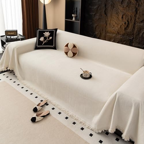 ZCXRYFL Couch üBerzug L/U-Form Sofabezug 1 2 3 4 Sitzer Chenille- Sofa ÜBerwurfe Decken Couch Chutz Mehrzweck-Sofa Decke FüR Haare Hund Katze Kratzer, Einfarbig Schlichter Stil(180X180cm,White) von ZCXRYFL