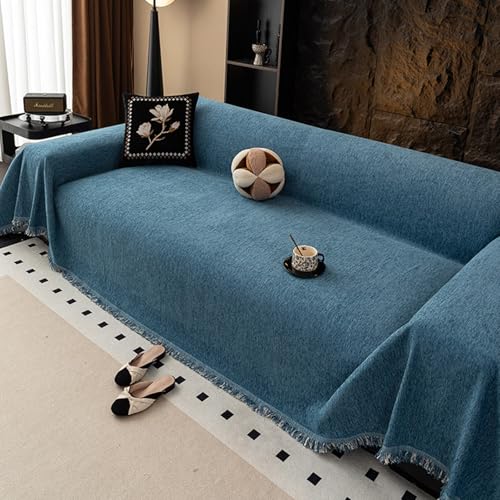 ZCXRYFL Couch üBerzug L/U-Form Sofabezug 1 2 3 4 Sitzer Chenille- Sofa ÜBerwurfe Decken Couch Chutz Mehrzweck-Sofa Decke FüR Haare Hund Katze Kratzer, Einfarbig Schlichter Stil(180X320cm,Blue) von ZCXRYFL