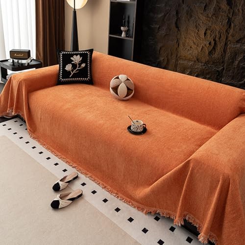 ZCXRYFL Couch üBerzug L/U-Form Sofabezug 1 2 3 4 Sitzer Chenille- Sofa ÜBerwurfe Decken Couch Chutz Mehrzweck-Sofa Decke FüR Haare Hund Katze Kratzer, Einfarbig Schlichter Stil(180X340cm,Orange) von ZCXRYFL