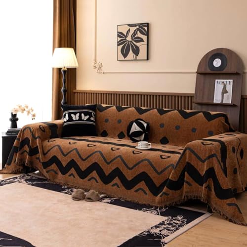 ZCXRYFL Couch üBerzug LuxuriöSe Sofa üBerwurf Decke Im Retro-Stil 1 2 3 4-Sitzer Sofabezug Groß Chenille Sofa üBerwurfe L-U-Form Ecksofa Deckenmit Quasten FüR Katzen Hunde(180X180cm,D) von ZCXRYFL