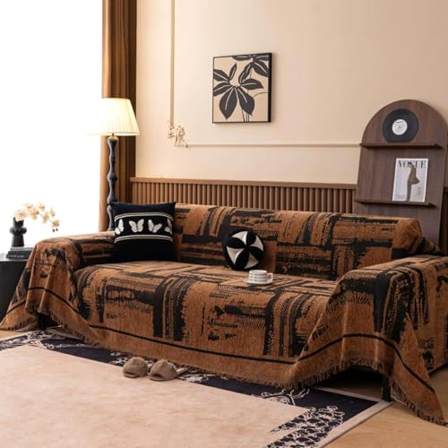 ZCXRYFL Couch üBerzug LuxuriöSe Sofa üBerwurf Decke Im Retro-Stil 1 2 3 4-Sitzer Sofabezug Groß Chenille Sofa üBerwurfe L-U-Form Ecksofa Deckenmit Quasten FüR Katzen Hunde(180X400cm,A) von ZCXRYFL