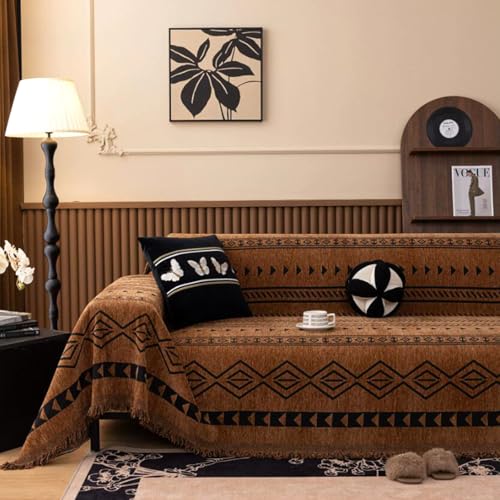ZCXRYFL Couch üBerzug LuxuriöSe Sofa üBerwurf Decke Im Retro-Stil 1 2 3 4-Sitzer Sofabezug Groß Chenille Sofa üBerwurfe L-U-Form Ecksofa Deckenmit Quasten FüR Katzen Hunde(180X400cm,F) von ZCXRYFL