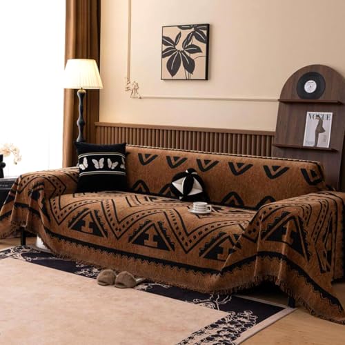 ZCXRYFL Couch üBerzug LuxuriöSe Sofa üBerwurf Decke Im Retro-Stil 1 2 3 4-Sitzer Sofabezug Groß Chenille Sofa üBerwurfe L-U-Form Ecksofa Deckenmit Quasten FüR Katzen Hunde(180X420cm,C) von ZCXRYFL