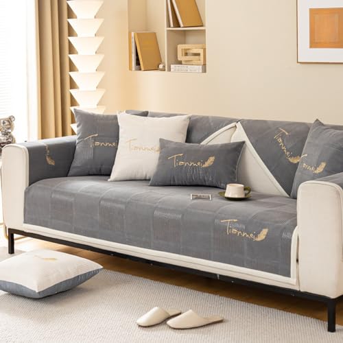 ZCXRYFL Eck Sofa üBerwurf Decke 1 2 3 4-Sitzer-Sofabezug FüR L U Form Sofas Chenille Rutschfestes Sofakissen Cat Rebel Couch üBerzug FüR Baby Krabbelt/Balkon(70X210cm,Grey 2) von ZCXRYFL