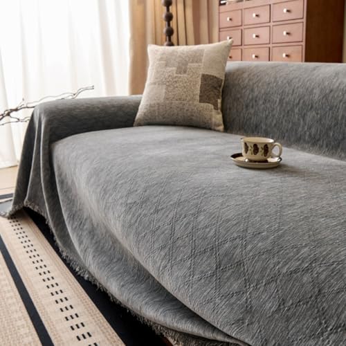 ZCXRYFL Einteiliger- Sofabezug 1/2/3/4 Sitzer Chenille Couch üBerzug L/U-Form Sofa üBerwurfe Decken Mehrzweck Sofa BezüGe Dekorative MöBelschutzdecke FüR Haare Hund Katze Kratzer(180X130cm,Grey) von ZCXRYFL