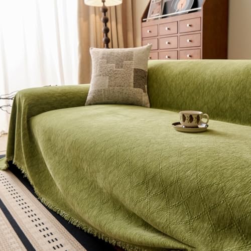 ZCXRYFL Einteiliger- Sofabezug 1/2/3/4 Sitzer Chenille Couch üBerzug L/U-Form Sofa üBerwurfe Decken Mehrzweck Sofa BezüGe Dekorative MöBelschutzdecke FüR Haare Hund Katze Kratzer(180X340cm,Green) von ZCXRYFL