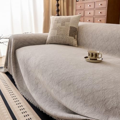 ZCXRYFL Einteiliger- Sofabezug 1/2/3/4 Sitzer Chenille Couch üBerzug L/U-Form Sofa üBerwurfe Decken Mehrzweck Sofa BezüGe Dekorative MöBelschutzdecke FüR Haare Hund Katze Kratzer(180X380cm,Gray 2) von ZCXRYFL