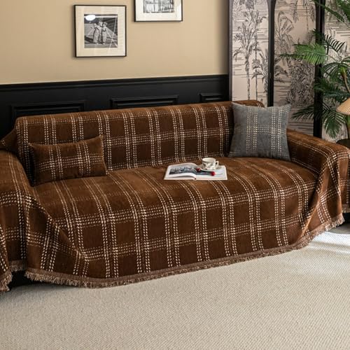 ZCXRYFL Home Sofa üBerwurfdecke L/U-Form GroßE Couch üBerzug 1/2/3/4 Sitzer Chenille Sofabezug Multifunktional Sofa üBerwurfe Decken FüR Haustiere Haare Kinder Hund Katze Kratzer(180X300cm,Coffee) von ZCXRYFL