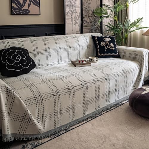 ZCXRYFL Home Sofa üBerwurfdecke L/U-Form GroßE Couch üBerzug 1/2/3/4 Sitzer Chenille Sofabezug Multifunktional Sofa üBerwurfe Decken FüR Haustiere Haare Kinder Hund Katze Kratzer(180X380cm,White) von ZCXRYFL