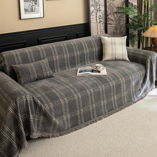 ZCXRYFL Home Sofa üBerwurfdecke L/U-Form GroßE Couch üBerzug 1/2/3/4 Sitzer Chenille Sofabezug Multifunktional Sofa üBerwurfe Decken FüR Haustiere Haare Kinder Hund Katze Kratzer(180X420cm,Grey) von ZCXRYFL