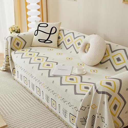 ZCXRYFL L/U-Form Couch üBerzug Chenille- Sofa üBerwurfdecke Hause- Sofabezug 1 2 3 4 Sitzer Sofa Chutz Mehrzweck-Sofa Decken FüR Lounge-Sessel Cat Rebellion, Boho-Stil(180X460cm,Yellow 2) von ZCXRYFL