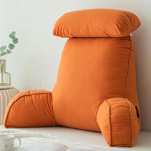 ZCXRYFL Lendenkissen mit Armlehnen,Rückenkissen Bett,Fernsehkissen,Rückenlehnenkissen mit Abnehmbarer Nackenrolle,Ideal als Rückenstütze Beim Lesen oder(75×40×50cm,Orange) von ZCXRYFL