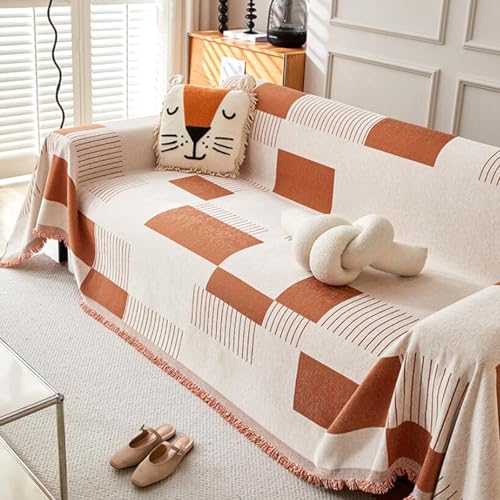 ZCXRYFL LuxuriöSer Sofabezug– A/B Wendbar 1 2 3 4 Sitzer Chenille Couch üBerzug L/U-Form Sofa üBerwurfdecke Sofa Chutz Mehrzweck Sofa Decken FüR Katze Kratzer, Waschbar(180X130cm,Orange) von ZCXRYFL