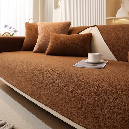 ZCXRYFL Neue- Weiche PlüSch Sofabezug 1 2 3 4 Sitzer rutschfeste Sofaabdeckungen Flauschiger Kunstpelz SofaüBerwurf L U Form/Ecksofa Universal Katze Kratzschutz Couch üBerzug(70X90cm,Brown) von ZCXRYFL