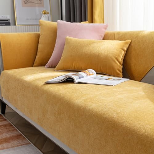 ZCXRYFL Nordic-Sofa üBerzug L/U-Form Ecksofa Couchbezug 1 2 3 4 Sitzer-Chenille-rutschfest-Couch/Sofa üBerwurf Decke FüR Leder/Holz/Stoff Sofa Balkon Decken FüR Cat Kratzfeste(90X160cm,Yellow) von ZCXRYFL