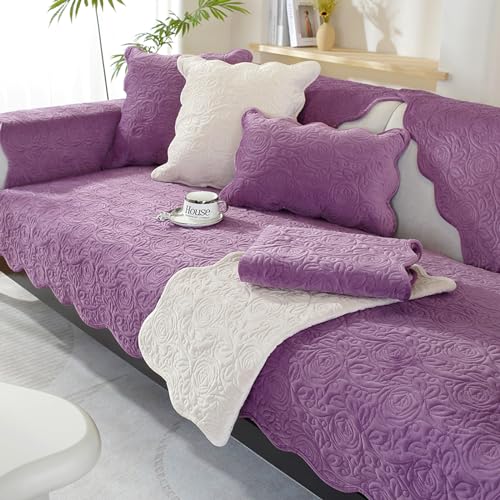 ZCXRYFL PlüSch-Couch üBerzug L/U-Form Eckcouch Universal-Sofabezug 1 2 3 4-Sitziger Rutschfester Sofa üBerwurf Decke FüR Leder-/Holz-/Stoff Sofas, Katzen Kratzfeste Decken (Pillowcase：45X45cm,Purple) von ZCXRYFL