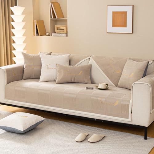 ZCXRYFL PlüSch- Sofa Auflagen 1 2 3 4-Sitzer-Sofabezug FüR L/U-Form Couch Familie LuxuriöSer Rutschfester SofaüBerwurf Mehrzweck-Cat-Rebel-üBerwurfe Decken FüR Sofa Balkon(110X210cm,Khaki) von ZCXRYFL
