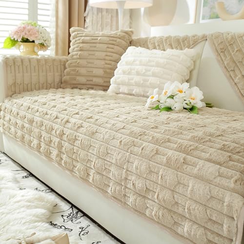 ZCXRYFL PlüSch-Sofabezug L/U-Form Eckcouch Universal-Sofa Abdeckung 1 2 3 4-Sitziger Rutschfester Sofa üBerzug FüR Leder-/Holz-/Stoff Sofas, Kratzfeste Balkondecke FüR Katzen(90X90cm,Khaki) von ZCXRYFL