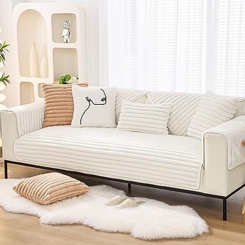 ZCXRYFL Sofa üBerzug 1 2 3 4-Sitzer L/U-Eck-Universal Schonbezug PlüSch SofaüBerwurfe Rutschfester Sofa Abdeckung Katzen Und Hunde Schutzunterlage Wohnzimmerteppich Baby-Krabbeldecke(70X150cm,White) von ZCXRYFL