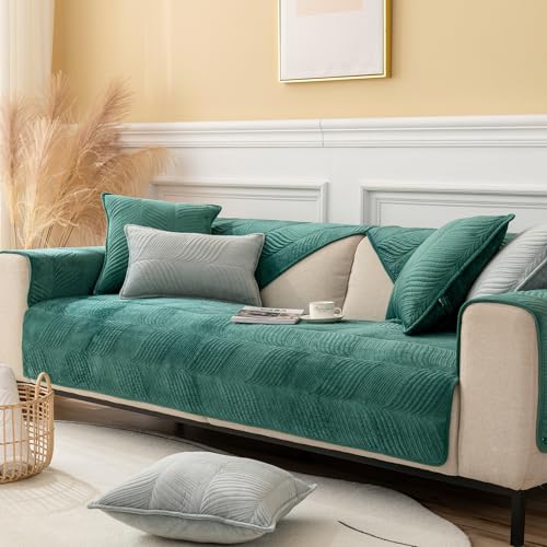 ZCXRYFL Sofa üBerzug Mit/Ohne Armlehne L U- Form Groß Chaiselongue Ecksofa Universal Sofabezug 1 2 3 4-Sitzer Weicher PlüSch Sofa BezüGe Rutschfester Sofaschoner Sofa Abdeckung(70X180cm,Green) von ZCXRYFL