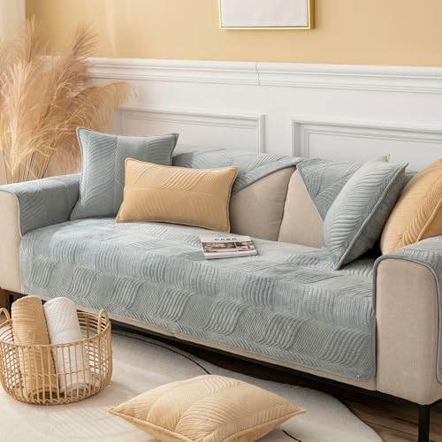 ZCXRYFL Sofa üBerzug Mit/Ohne Armlehne L U- Form Groß Chaiselongue Ecksofa Universal Sofabezug 1 2 3 4-Sitzer Weicher PlüSch Sofa BezüGe Rutschfester Sofaschoner Sofa Abdeckung(90X160cm,Grey) von ZCXRYFL