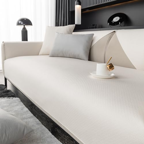 ZCXRYFL Sofabezug FüR L/U-Form Ecksofa 1 2 3 4 Sitzer-rutschfest-Sofa üBerwurf Decke Wasserdichter Couch üBerzug FüR Leder/Holz/Stoff Sofa Cat Kratzfeste Sofa Decken, Kunstleder(90X210cm,White) von ZCXRYFL