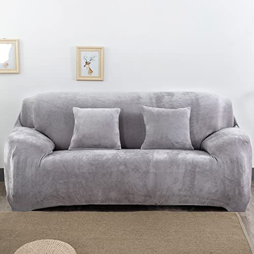ZCXRYFL Stretch Sofabezug 1 2 3 4 Sitzer Dicker Samt Sofa üBerzug Aus Samt MöBelschutz Couchbezug Rutschfester Couch üBerzug FüR Kratzen Von Katzen Haustier(4 Seater: 230-300cm,Grey) von ZCXRYFL