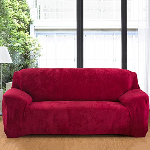 ZCXRYFL Stretch Sofabezug 1 2 3 4 Sitzer Dicker Samt Sofa üBerzug Aus Samt MöBelschutz Couchbezug Rutschfester Couch üBerzug FüR Kratzen Von Katzen Haustier(4 Seater: 230-300cm,Red) von ZCXRYFL