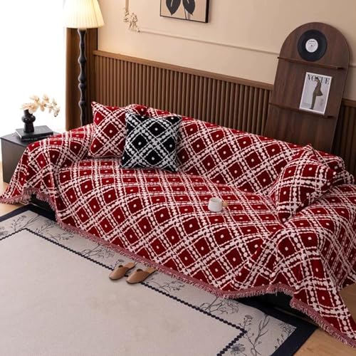 ZCXRYFL Universal Sofa üBerwüRfe 1 2 3 4-Sitzer Sofabezug L Form Eckcouch Sofa Abdeckung Weicher Chenille Bauernhausstil Sofa üBerwurfdecke FüR Katzen Hunde Rebellische(180X130cm,Red) von ZCXRYFL