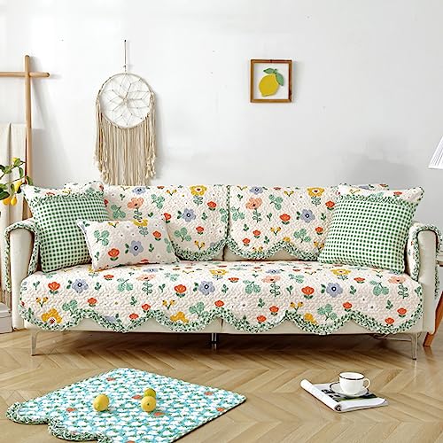 ZCXRYFL Universal Sofabezug Baumwolle rutschfeste Sofa üBerzug FüR L/U-Form 1 2 3 4 Sitzer Eck Sofas Gesteppter Couch üBerzug Massivem Holzstoff Leder Sofa ÜBerwüRfe Baby-Krabbelmatte(110X210cm,A) von ZCXRYFL