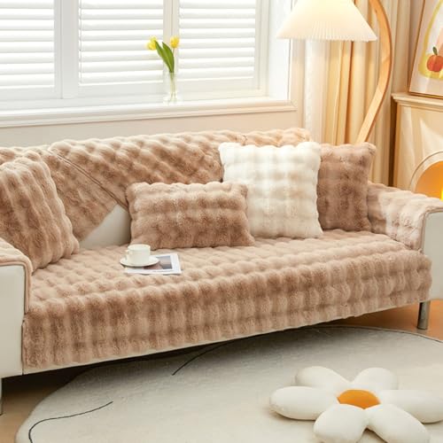 ZCXRYFL Weiche PlüSch Sofabezug- Neue 1 2 3 4 Sitzer rutschfeste Sofaabdeckungen Flauschiger Kunstpelz SofaüBerwurf L U Form/Ecksofa Universal Katze Kratzschutz Couch üBerzug(70X70cm,Coffee) von ZCXRYFL