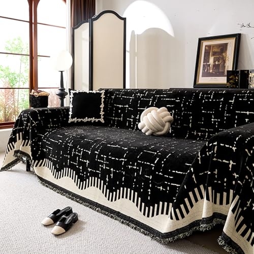 ZCXRYFL Weicher Sofa ÜBerwurfdecke Chenille Wohndecke L/U-Form Couch üBerzug Ecksofa GroßE Sofabezug 1 2 3 4 Sitzer Sofa ÜBerwurfe FüR BüRo Nickerchen, Waschbar(180X420cm,Black) von ZCXRYFL