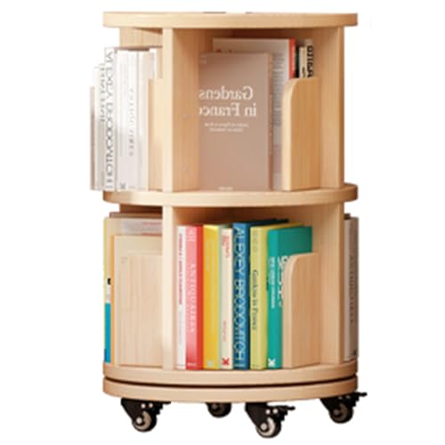 2/3/4/5Tier Rotating Bookshelf 360 ° Display Stackable Spinning Bookshelf Tower Schlafzimmer, Arbeitszimmer Wohnzimmer Massivholz Bücherregal (Color : Wood Color, S : 2-Storey) von ZCY HOME
